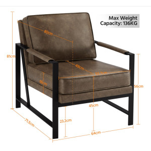Vintage Industrial Armchair Faux Leather Sofa Chair Padded Cushion Accent Seat - Image 3