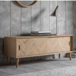 Oak Entertainment Unit Scandinavian Modern Media Cabinet Rustic Wood Sliding Doors
