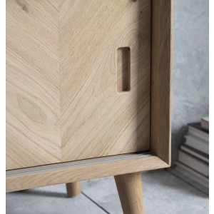 Oak Entertainment Unit Scandinavian Modern Media Cabinet Rustic Wood Sliding Doors - Image 4