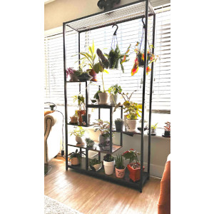 Tall Plant Stand Rustic Metal Rack Flower Pot Hanger Hooks Industrial Bookcase Shelf Unit - Image 3