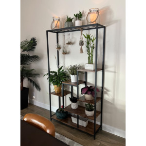 Tall Plant Stand Rustic Metal Rack Flower Pot Hanger Hooks Industrial Bookcase Shelf Unit - Image 2