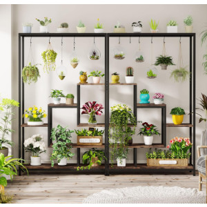 Tall Plant Stand Rustic Metal Rack Flower Pot Hanger Hooks Industrial Bookcase Shelf Unit - Image 5