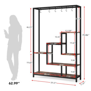 Tall Plant Stand Rustic Metal Rack Flower Pot Hanger Hooks Industrial Bookcase Shelf Unit - Image 7