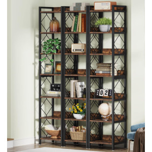 Tall Narrow Bookshelf Vintage Industrial Bookcase Rustic Metal Slim Shelf Display Cabinet Unit - Image 4