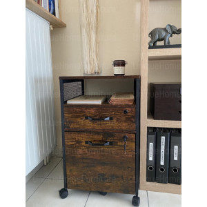 Lockable Filing Cabinet Vintage Industrial Office Storage Drawers Rustic Wheels - Image 4