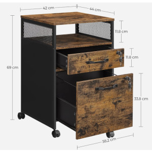 Lockable Filing Cabinet Vintage Industrial Office Storage Drawers Rustic Wheels - Image 5