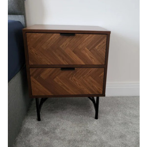 Rustic Bedside Cabinet Vintage Industrial Side Table 2 Drawers Metal Nightstand - Image 3