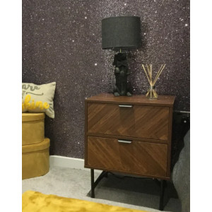 Rustic Bedside Cabinet Vintage Industrial Side Table 2 Drawers Metal Nightstand - Image 4