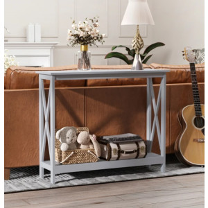 Grey Console Table Modern Storage Display Shelf Side Cabinet Slim Chic Hallway Furniture - Image 4