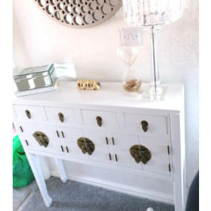 Large Console Table Chinese Oriental Sideboard White Vintage Drawer Furniture - Image 3