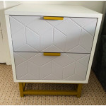 Modern Bedside Table Storage 2 Drawers White Gold Metal Legs Side Cabinet Unit