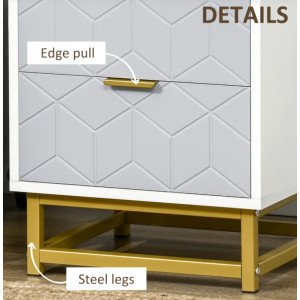 Modern Bedside Table Storage 2 Drawers White Gold Metal Legs Side Cabinet Unit - Image 3
