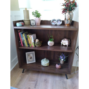 Modern Bar Cabinet Dark Walnut Cupboard Display Glass Doors Wine Storage Shelf Holder Rack - Image 7