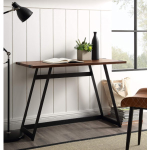 Industrial Computer Desk Rustic Dark Walnut Writing Table Metal PC Home Office Workstation - Image 3