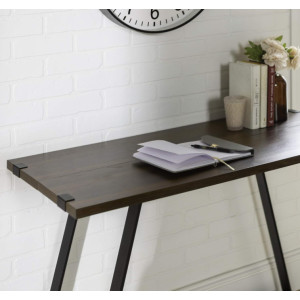 Industrial Computer Desk Rustic Dark Walnut Writing Table Metal PC Home Office Workstation - Image 4