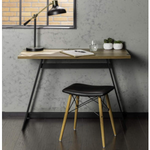 Industrial Computer Desk Rustic Oak Writing Table Metal PC Home Office Workstation - Image 3