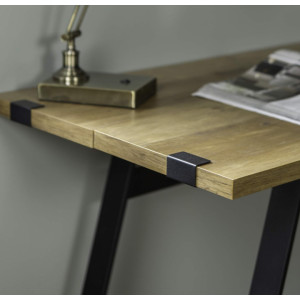 Industrial Computer Desk Rustic Oak Writing Table Metal PC Home Office Workstation - Image 4