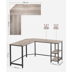 Industrial Computer Desk Vintage Corner Workstation Rustic Grey L-Shaped Table - Image 4