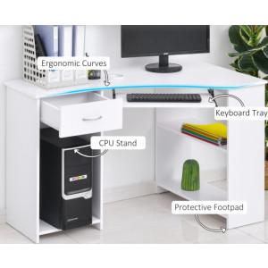 Corner Computer Desk Modern Kids Workstation White Storage Shelf Drawer Study PC Table - Image 4