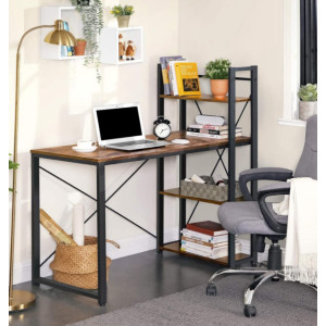 Rustic Computer Desk Vintage Industrial Storage Table Metal Office Bookcase Shelf - Image 4