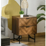 Rustic Bedside Cabinet Vintage Industrial Side Table 2 Drawers Metal Nightstand