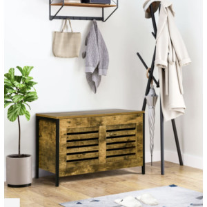 Industrial Storage Box Rustic Shoe Cabinet Vintage Hallway Bench Trunk Toy Chest - Image 2