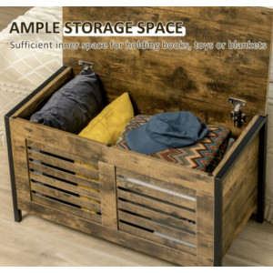 Industrial Storage Box Rustic Shoe Cabinet Vintage Hallway Bench Trunk Toy Chest - Image 5