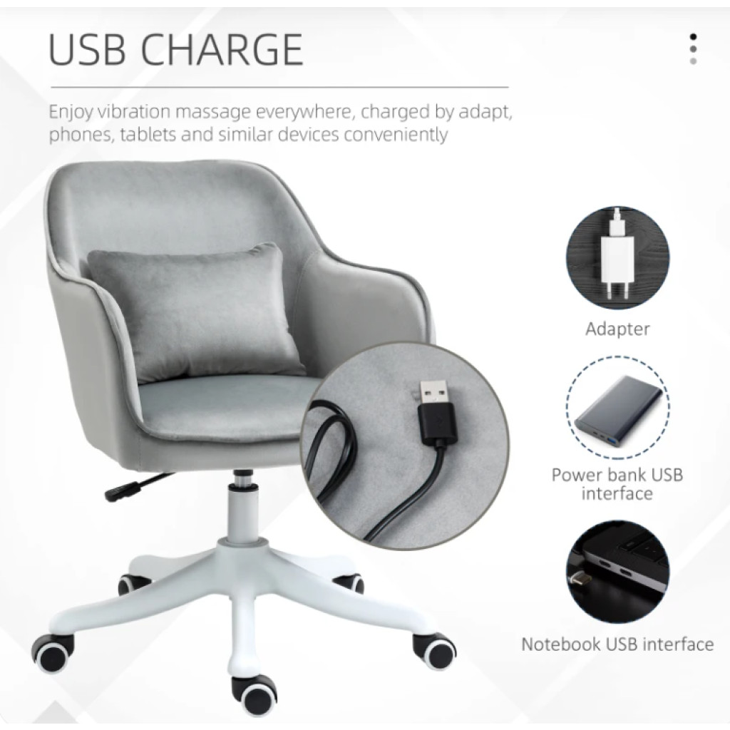 Grey Velvet Vanity Chair Swivel Tub Dressing Table Stool Massage Office ...