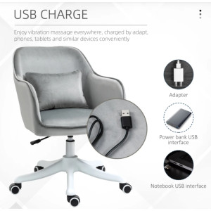 Grey Velvet Vanity Chair Swivel Tub Dressing Table Stool Massage Office Desk Armchair - Image 5