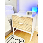 Modern Bedside Table 2 Drawers Nightstand Industrial Metal Leg Side Cabinet Unit