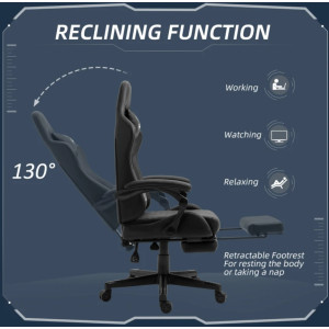 Racing Gaming Desk Black Swivel Home Office Work Desk Executive Faux Leather Seat - Image 4