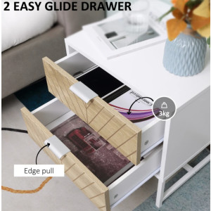 Modern Bedside Table 2 Drawers Nightstand Industrial Metal Leg Side Cabinet Unit - Image 3