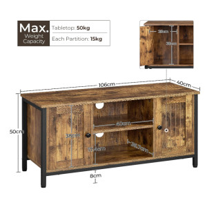 Industrial TV Stand Rustic Media Cabinet Large Vintage Retro Storage Shelf Unit - Image 7