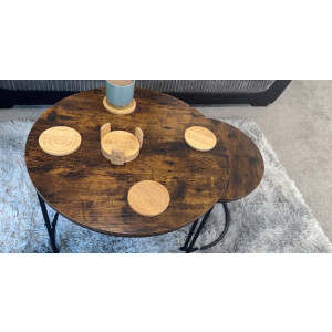 Rustic Nest of Tables Vintage Industrial Nesting Coffee Table Set 2 Sofa Side End Plant Stand - Image 4