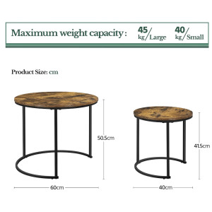 Rustic Nest of Tables Vintage Industrial Nesting Coffee Table Set 2 Sofa Side End Plant Stand - Image 5