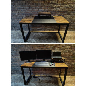 Rustic Computer Desk Vintage Industrial Monitor Stand Large Metal PC Office Workstation - Image 3
