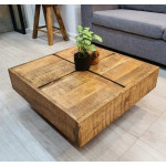Square Coffee Table Rustic Solid Wood Farmhouse Vintage Industrial Style Side End Furniture