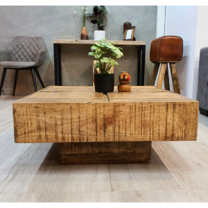 Square Coffee Table Rustic Solid Wood Farmhouse Vintage Industrial Style Side End Furniture - Image 3