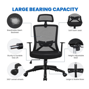 Ergonomic Office Chair Adjustable Swivel Computer Seat Mesh Headrest Back Support - Image 3
