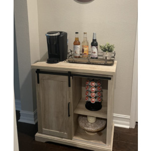 Rustic Side Cabinet Farmhouse Sliding Door Cupboard Modern Storage Shelf Sideboard - Image 2