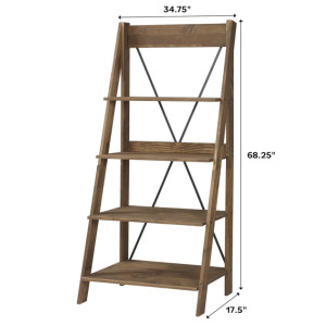 Rustic Ladder Bookcase Vintage Industrial Style Display Storage Cabinet Shelf Unit - Image 3
