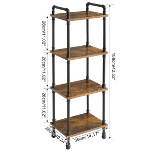 Rustic Shelving Unit Vintage Industrial 4 Tier Metal Pipe Bookcase Storage Display Cabinet - Image 4