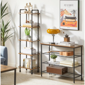Rustic Shelving Unit Vintage Industrial 5 Tier Metal Pipe Bookcase Storage Display Cabinet - Image 2