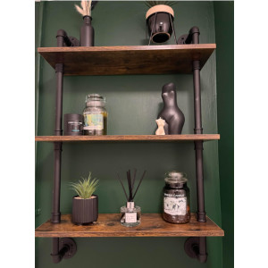 Wall Shelving Unit Vintage Industrial Style 3 Tier Metal Pipe Storage Display Cabinet - Image 2