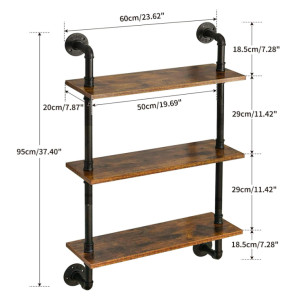 Wall Shelving Unit Vintage Industrial Style 3 Tier Metal Pipe Storage Display Cabinet - Image 9