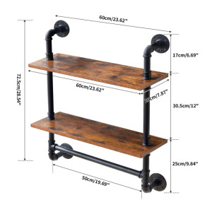 Wall Shelving Unit Vintage Industrial Style Metal Pipe Towel Rack Storage Display Cabinet - Image 4