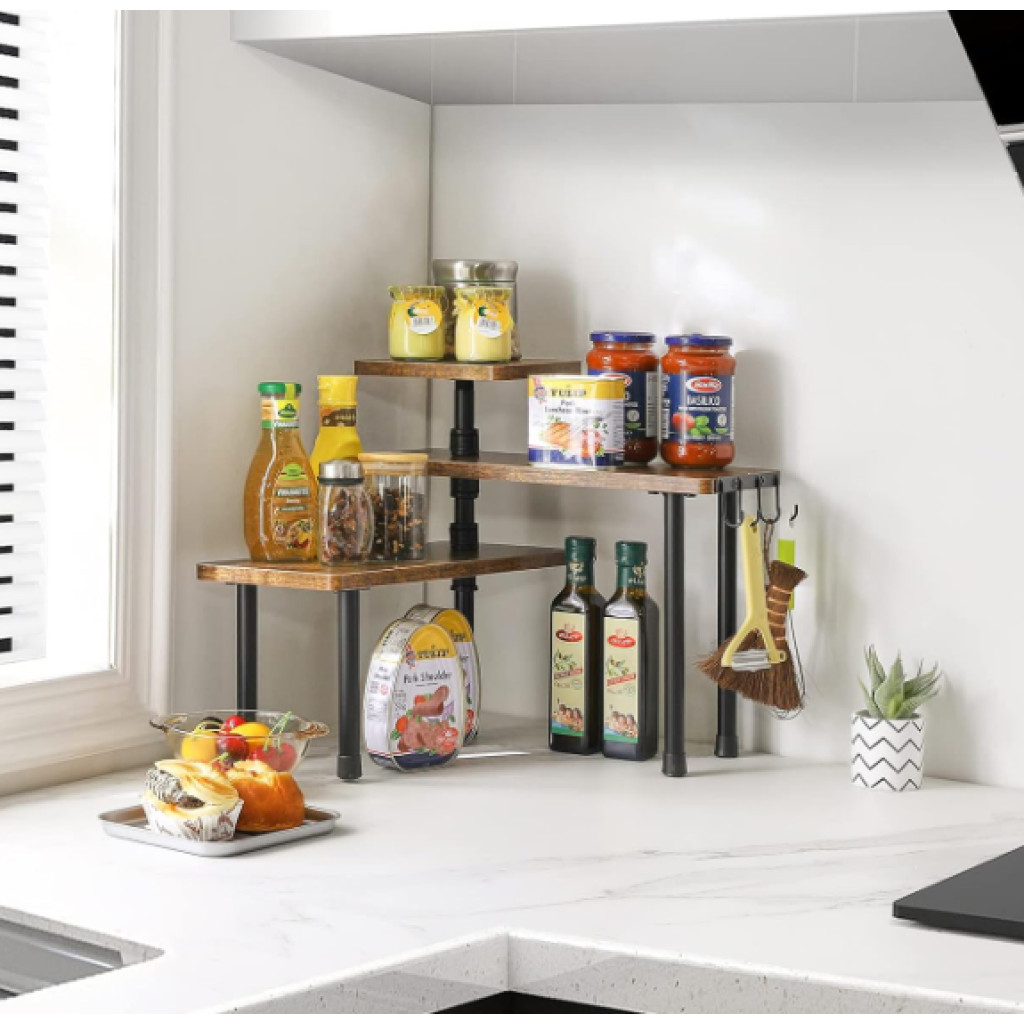 Rustic Shelving Unit Space Saving Table Organiser Hooks Industrial ...