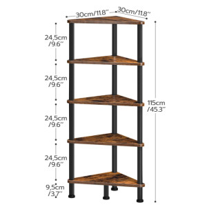 Rustic Corner Shelf Vintage Industrial Bookcase Metal Side End Display Storage Cabinet Unit - Image 5