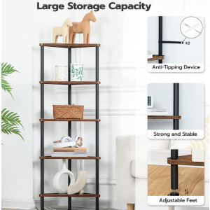 Rustic Corner Shelf Vintage Industrial Bookcase Metal Side End Display Storage Cabinet Unit - Image 4