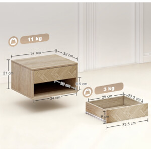 Floating Bedside Tables Set 2 Scandinavian Modern Wall Mounted Cabinet Drawer - Image 9